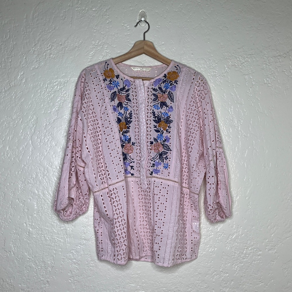 Wayward Fancies eShakti Pink Eyelet Embroidered Cotton Top Womens‎ Large L-14